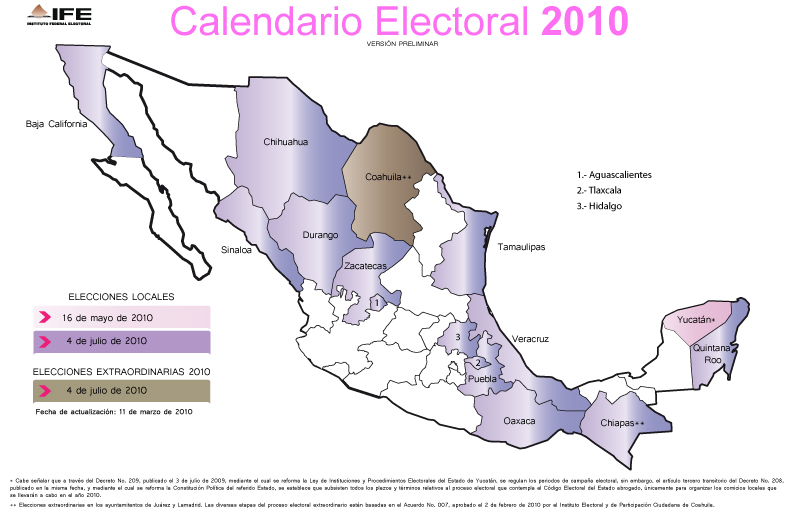 Calendario de la Campaña Electoral de Gubernaturas en México, Julio 2010. IFE 2010.