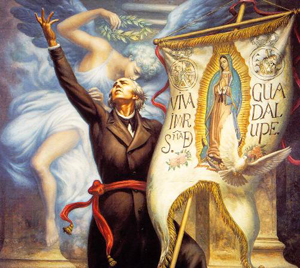 El Cura Hidalgo sosteniendo la GUADALUPANA, bandera de los Insurgentes. Bicentenario de México  2010.