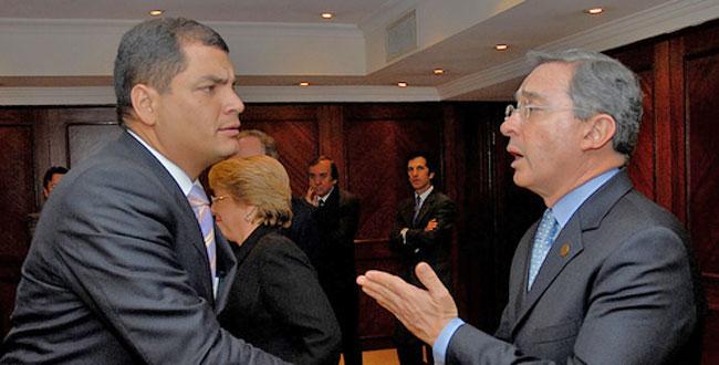 Presidente Rafael Vicente Correa Delgado, Ecuador y El Presidente Álvaro Uribe Vélez, Colombia.